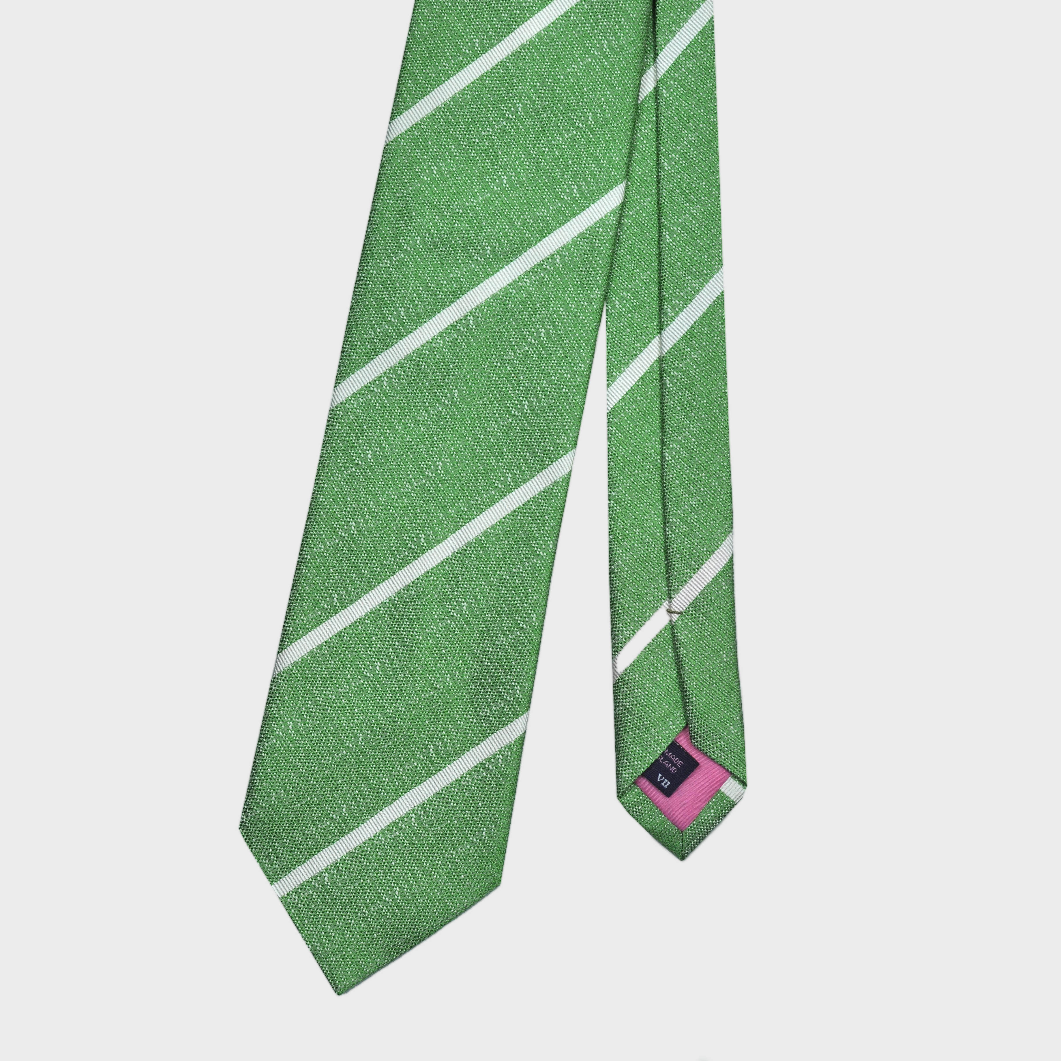 Narrow Stripe Tussah Silk Tie in Green & White