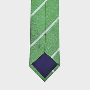 Narrow Stripe Tussah Silk Tie in Green & White