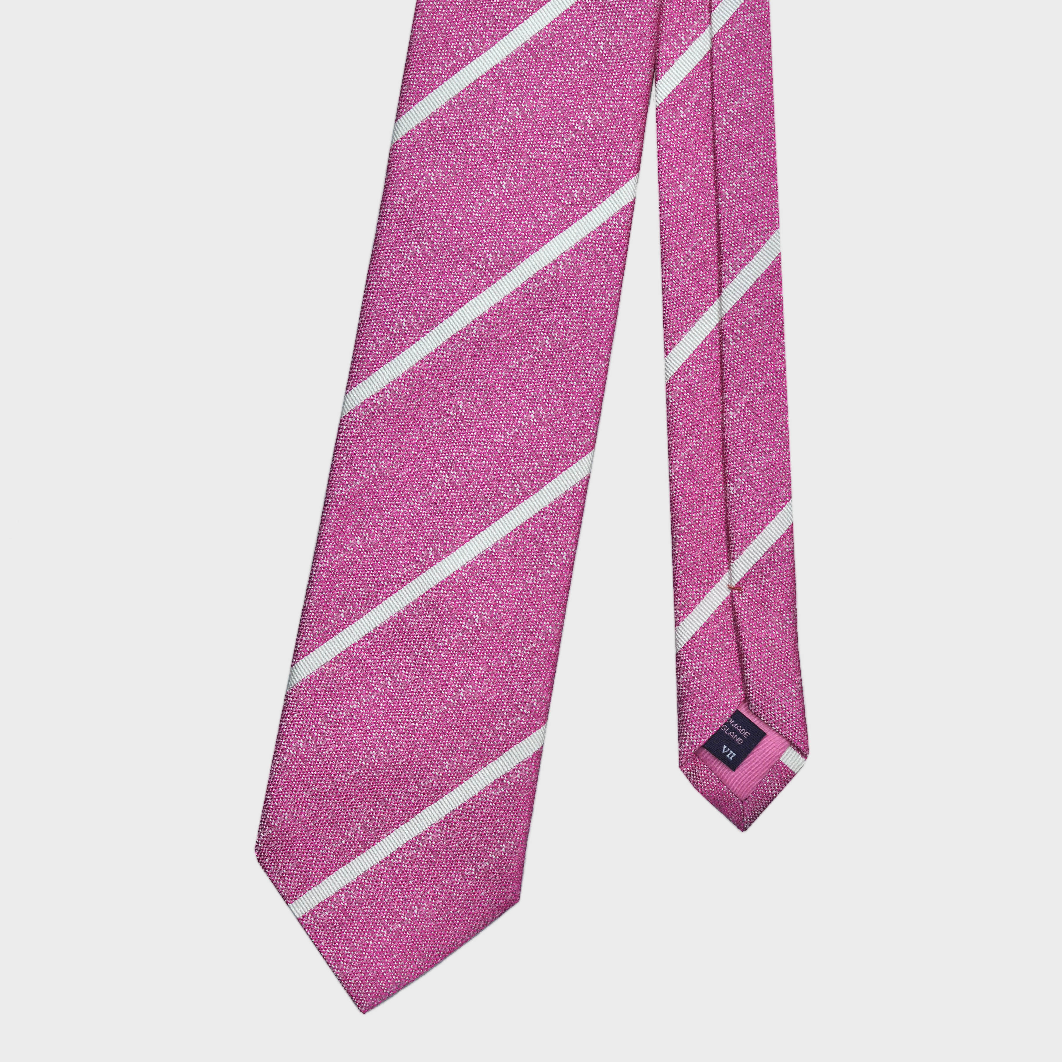 Narrow Stripe Tussah Silk Tie in Pink & White