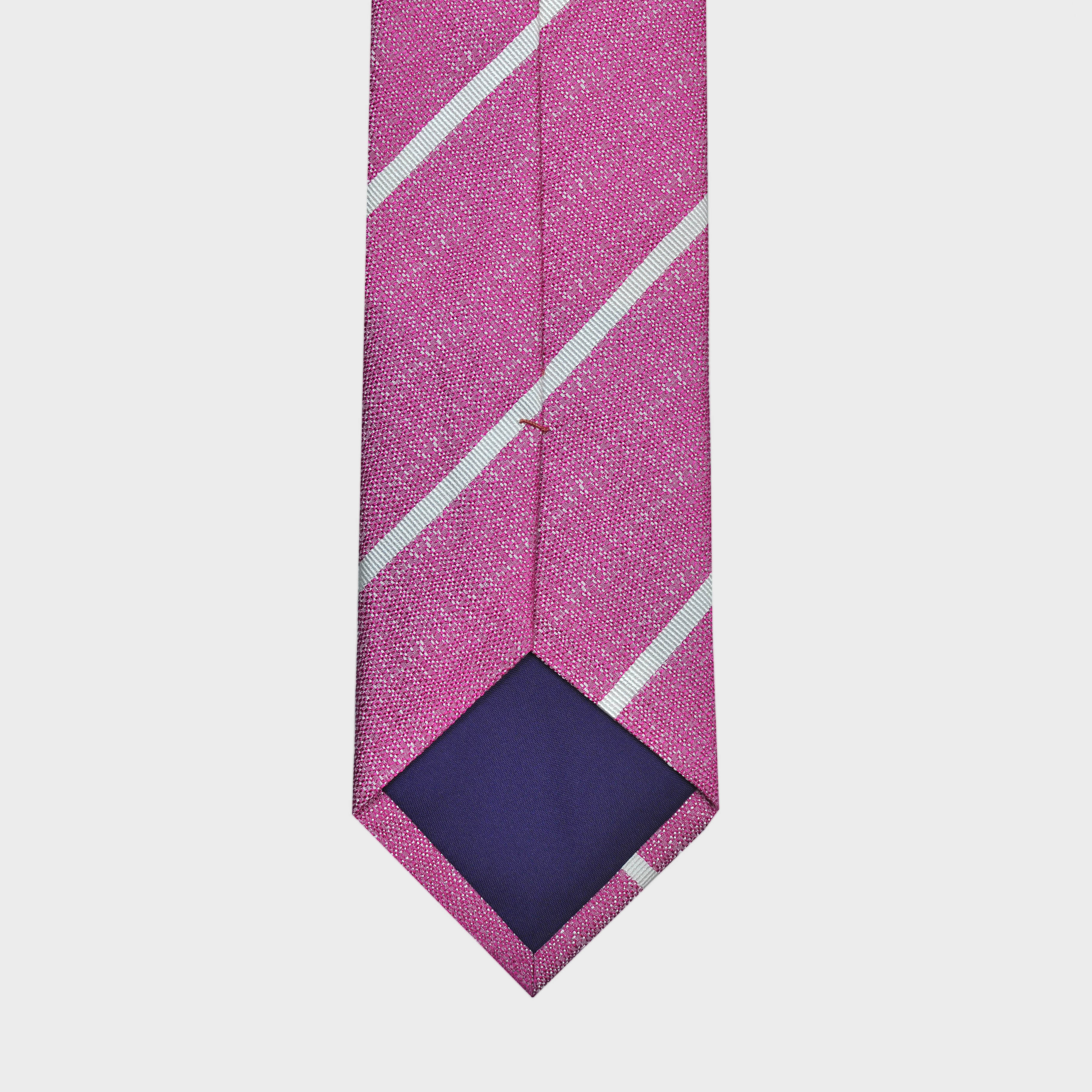 Narrow Stripe Tussah Silk Tie in Pink & White