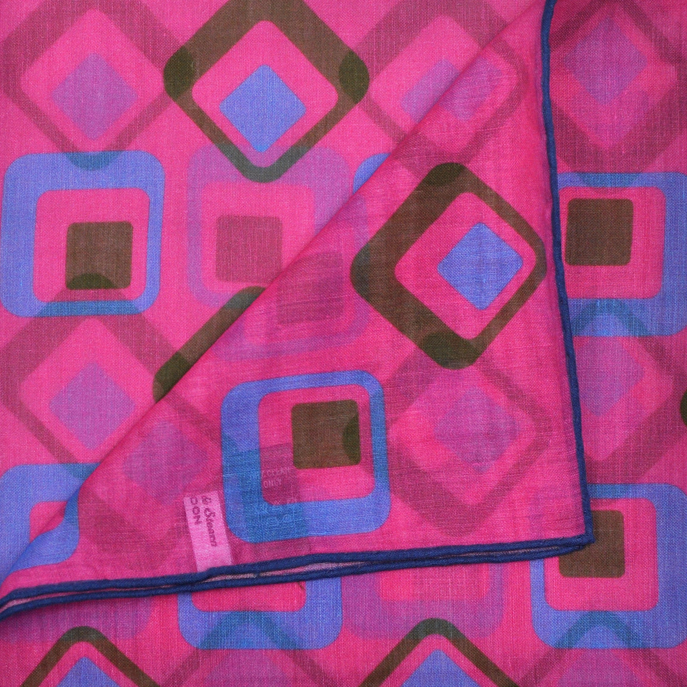 Retro Shapes Cotton & Cashmere Pocket Square in Pink & Blue