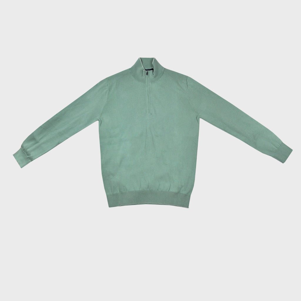 Fine Cotton Quarter Zip Collar in Pastel Green