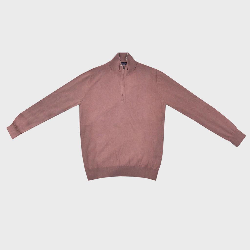 Fine Cotton Quarter Zip Collar in Indian Red with White Trim