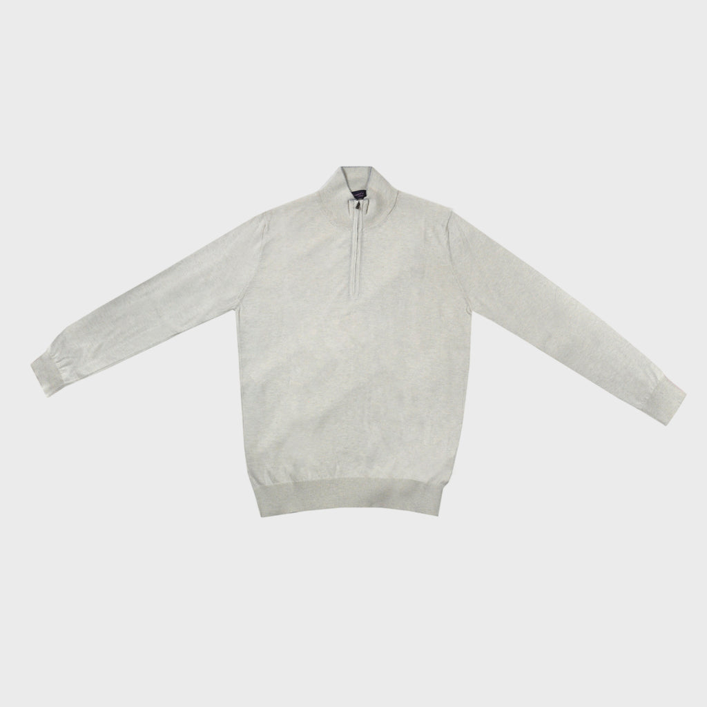 Fine Cotton Quarter Zip Collar in Light Grey in Grey Trim