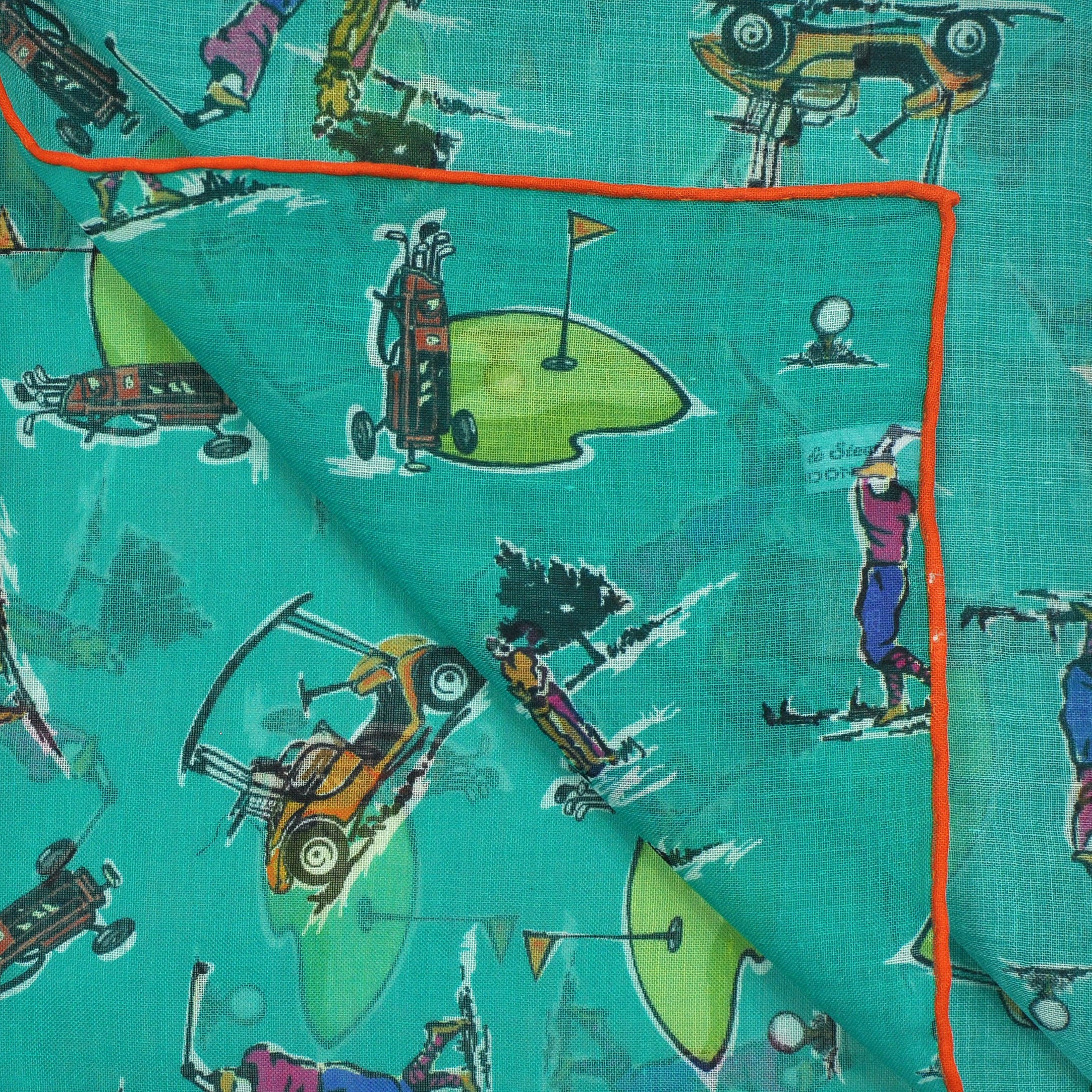 Golfing Cotton & Cashmere Pocket Square in Teal