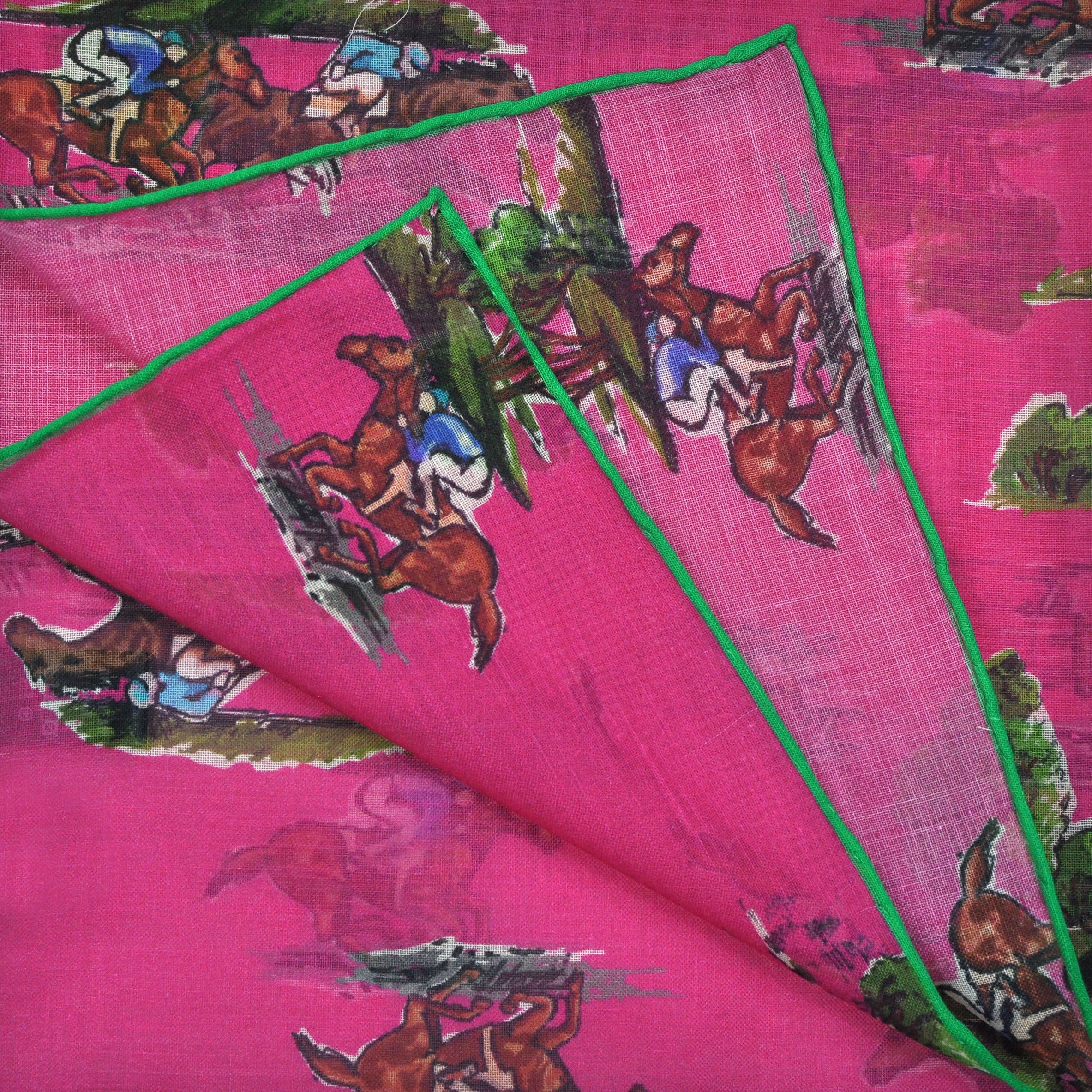 Horse Racing Cotton & Cashmere Pocket Square in Pink