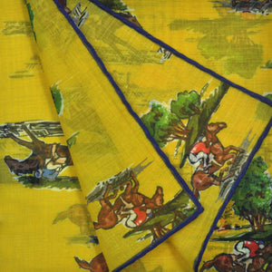 Horse Racing Cotton & Cashmere Pocket Square in Yellow