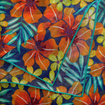 Flowers Cotton & Cashmere Pocket Square in Orange & Teal