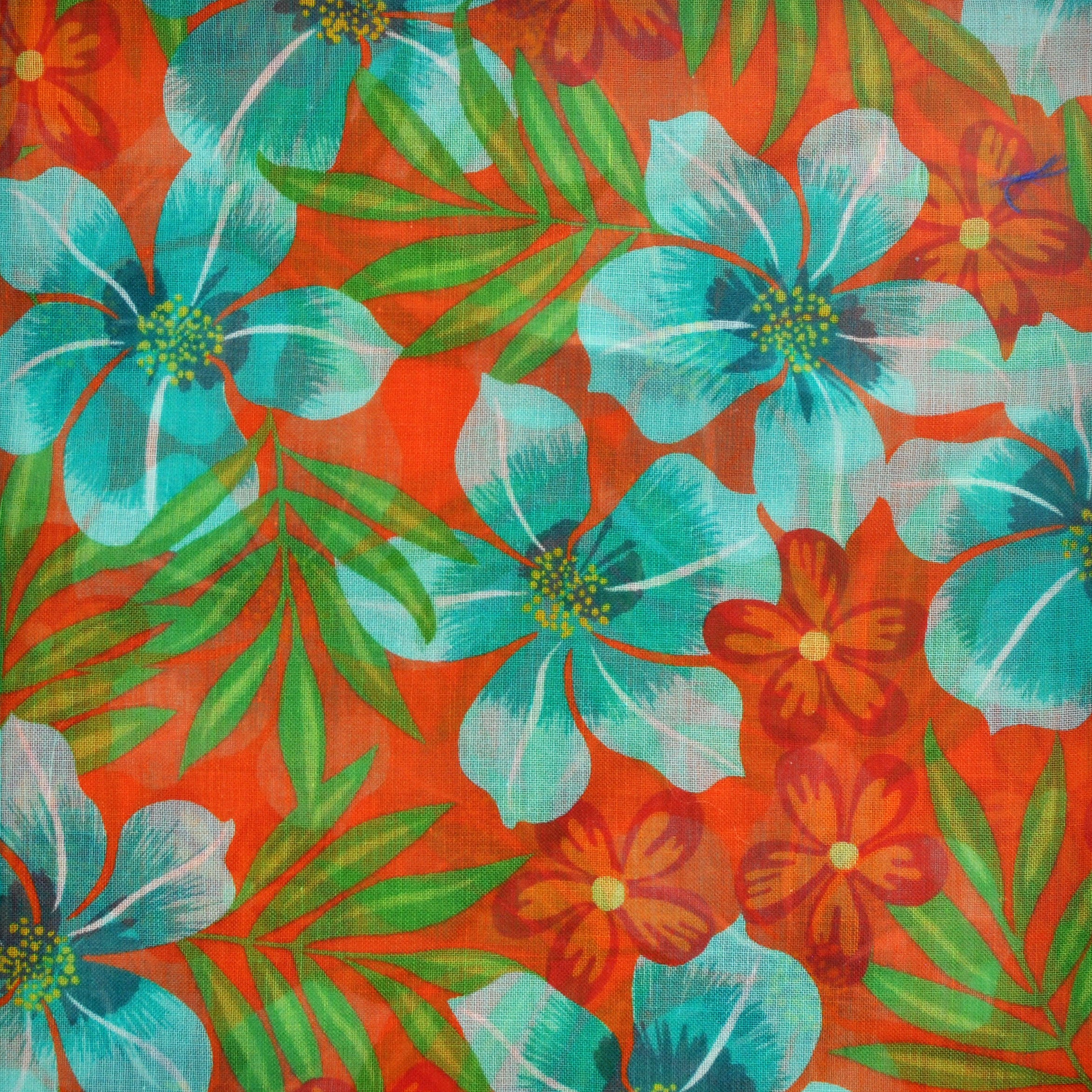 Flowers Cotton & Cashmere Pocket Square in Orange, Teal & Green