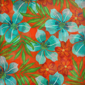 Flowers Cotton & Cashmere Pocket Square in Orange, Teal & Green