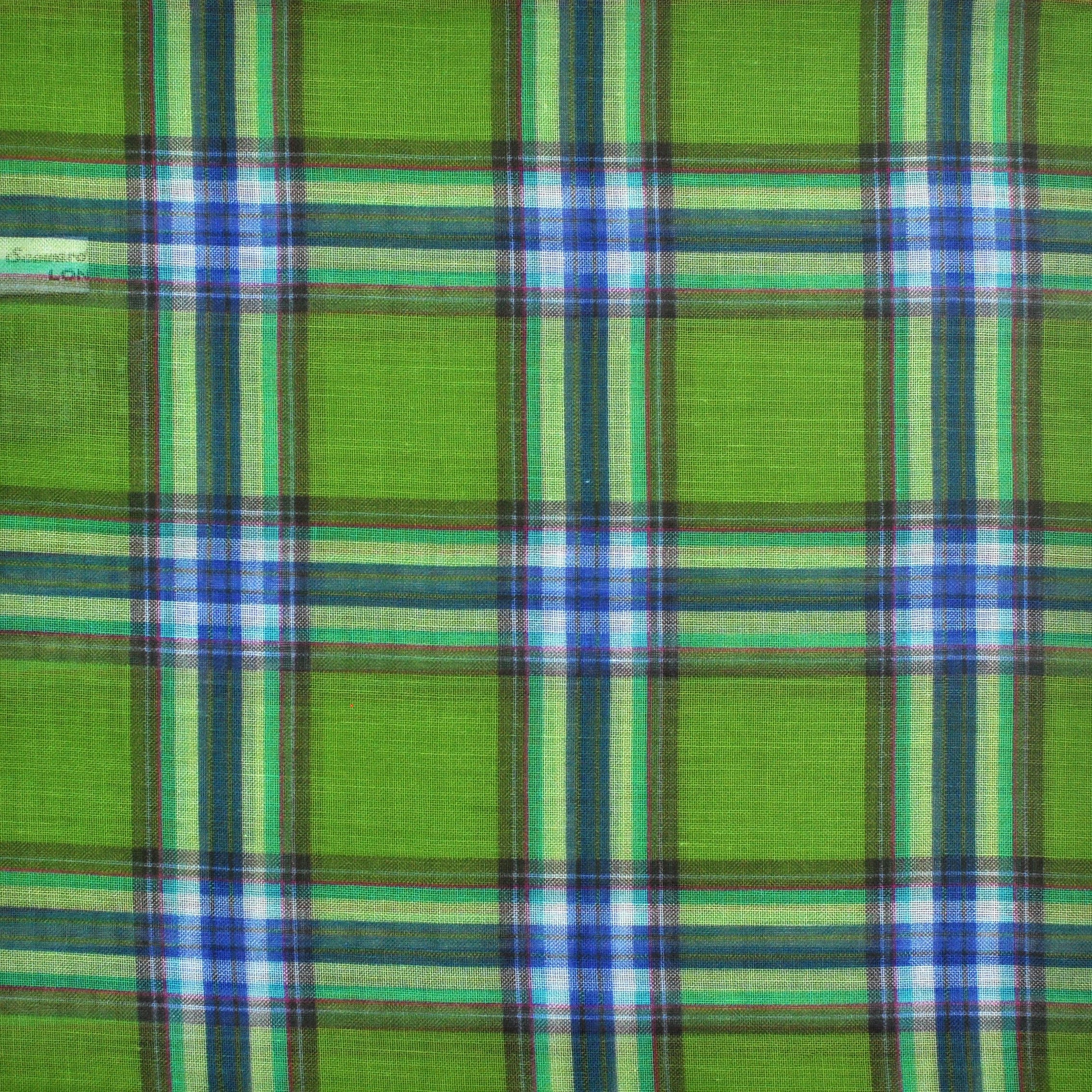 Plaid Cotton & Cashmere Pocket Square in Green & Blue