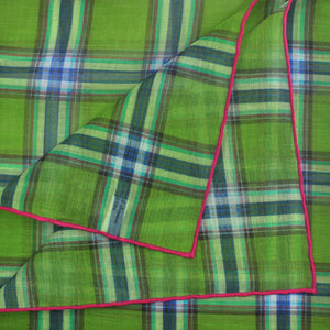 Plaid Cotton & Cashmere Pocket Square in Green & Blue