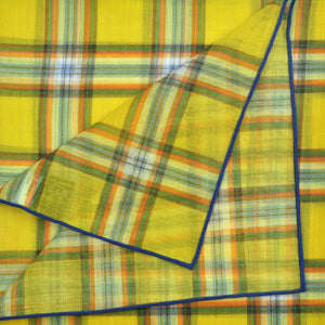 Plaid Cotton & Cashmere Pocket Square in Yellow & Blue