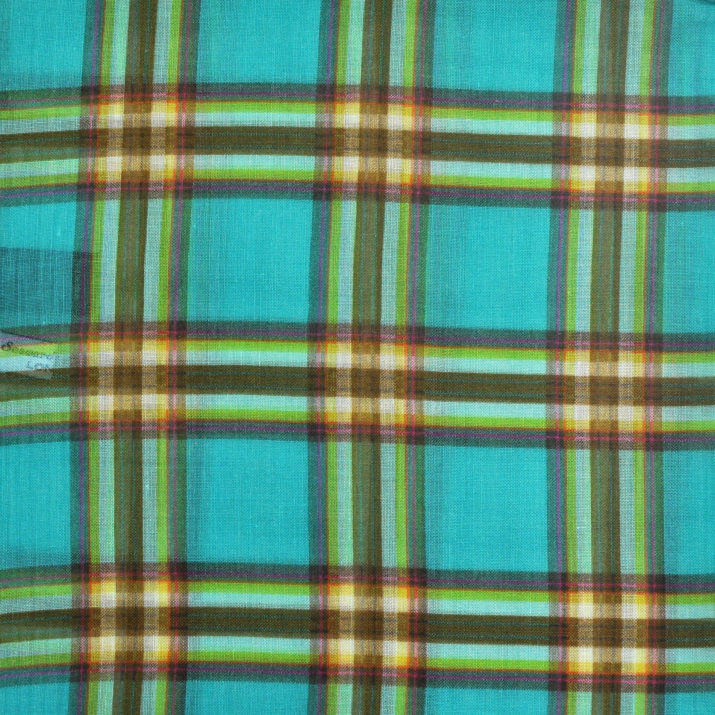 Plaid Cotton & Cashmere Pocket Square in Teal & Lime