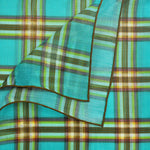 Plaid Cotton & Cashmere Pocket Square in Teal & Lime