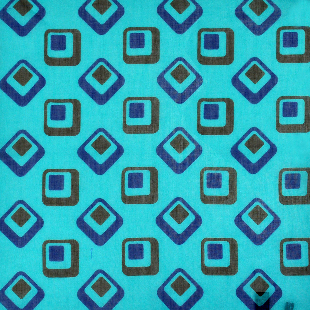 Retro Shapes Cotton & Cashmere Pocket Square in Teal & Blue