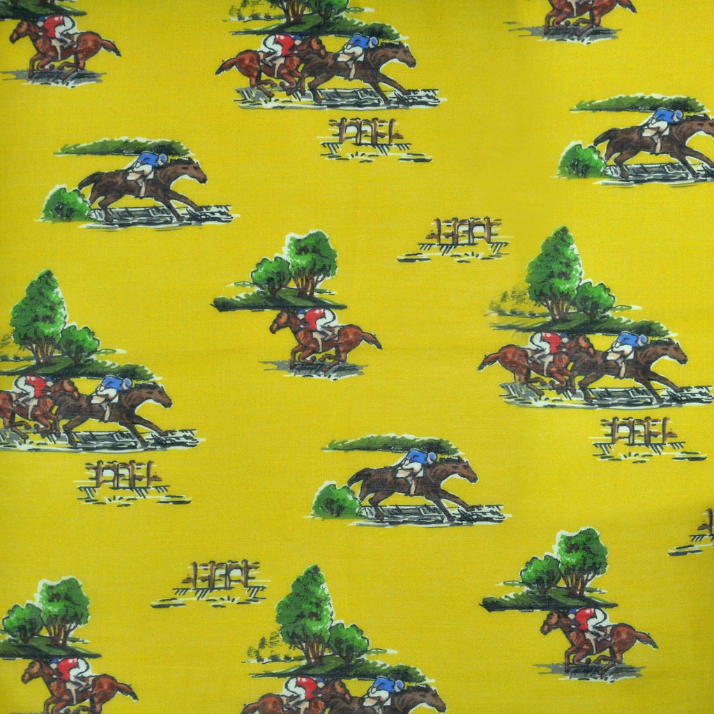 Horse Racing Cotton & Cashmere Pocket Square in Yellow