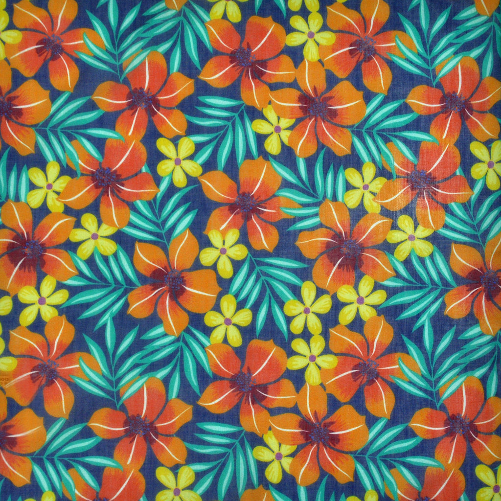 Flowers Cotton & Cashmere Pocket Square in Orange & Teal