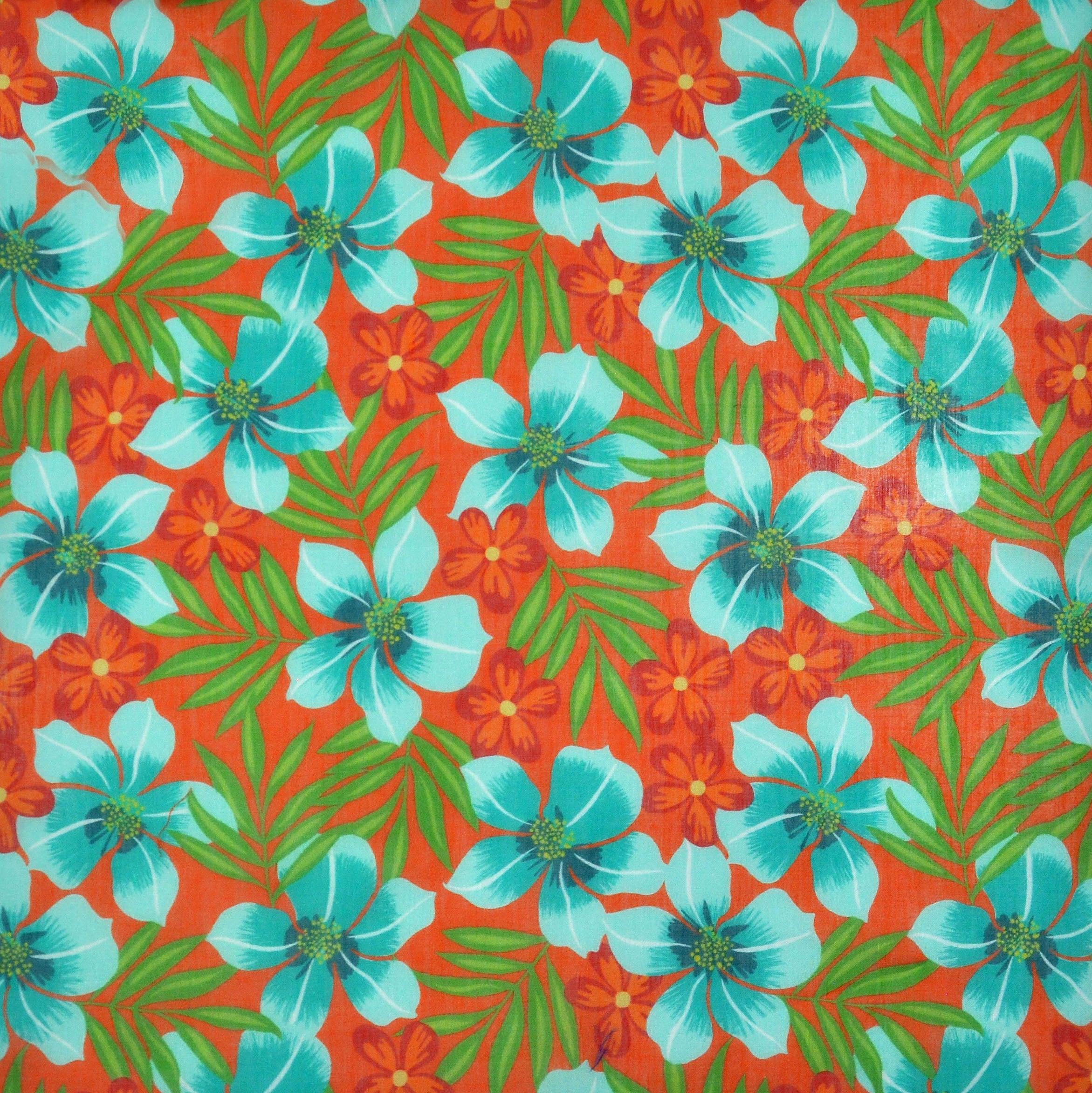 Flowers Cotton & Cashmere Pocket Square in Orange, Teal & Green