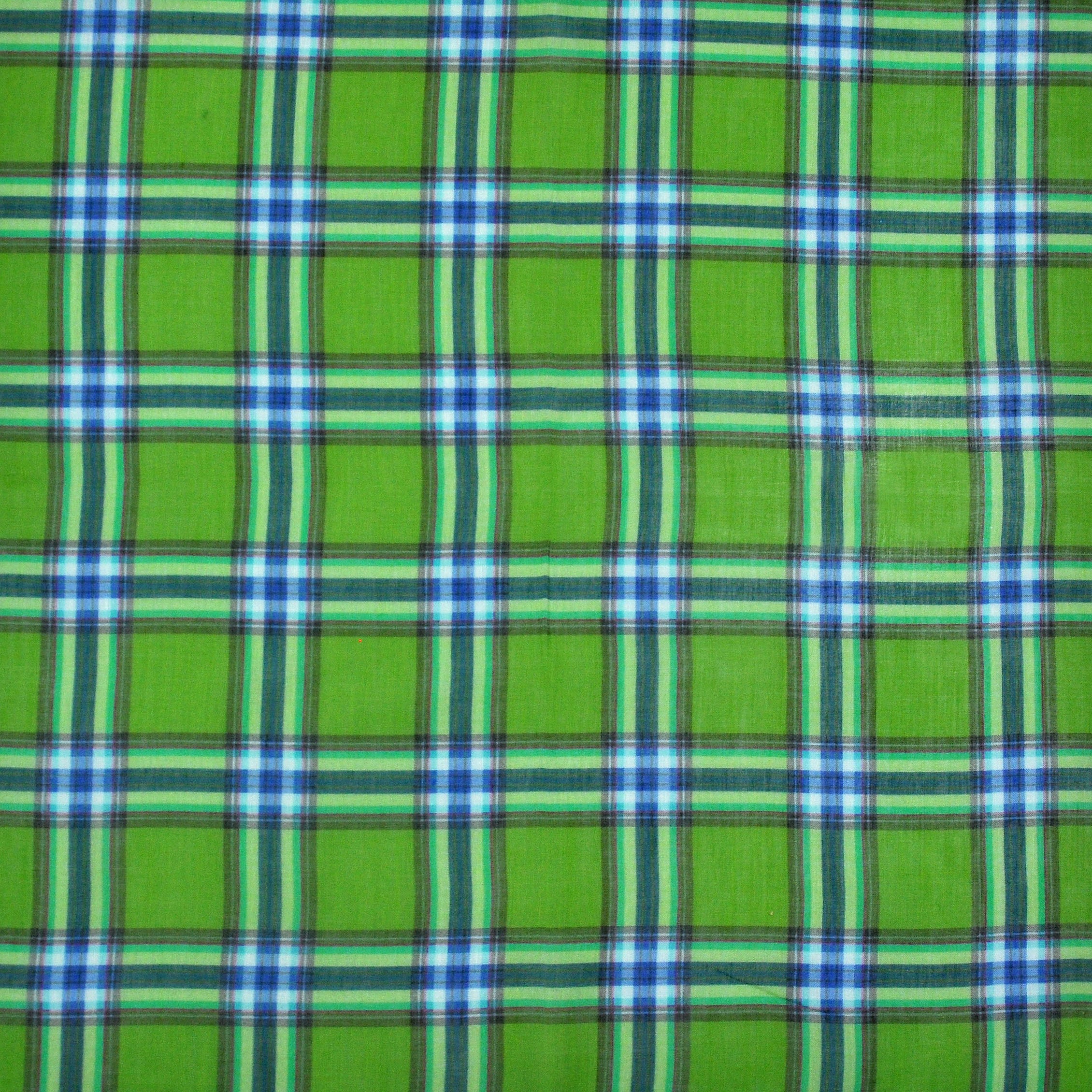 Plaid Cotton & Cashmere Pocket Square in Green & Blue