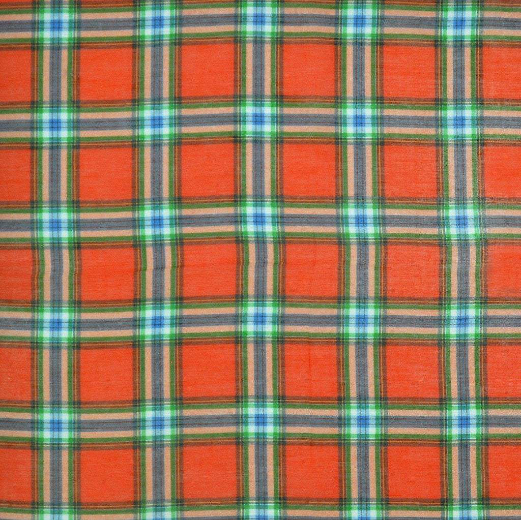 Plaid Cotton & Cashmere Pocket Square in Orange & Green