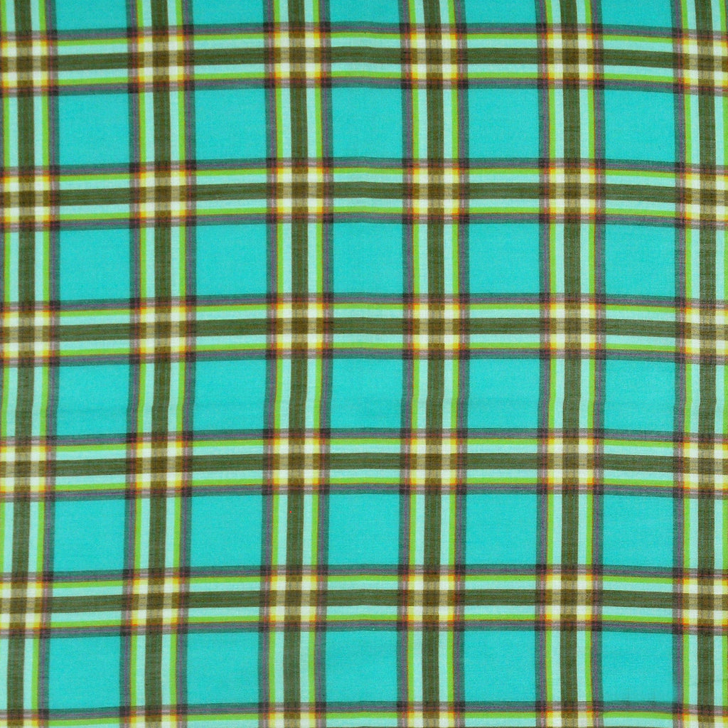 Plaid Cotton & Cashmere Pocket Square in Teal & Lime