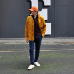 Heavy Cotton Corduroy Worker Jacket in Mustard with Blue (under) Collar