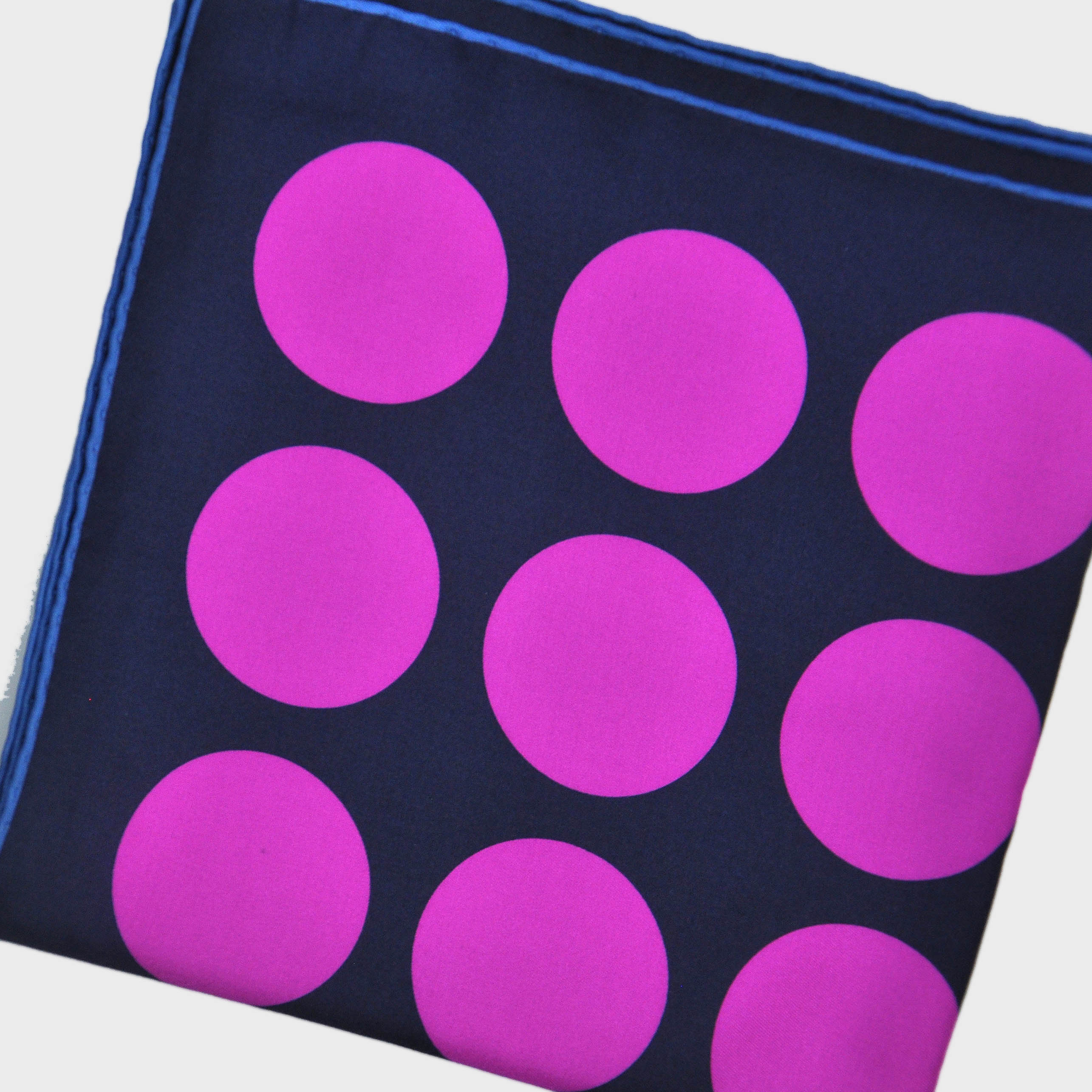 Pure Silk  Bandana in Midnight Blue with Big Pink Spots