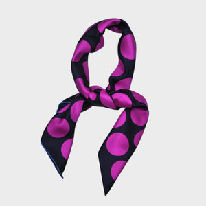 Pure Silk  Bandana in Midnight Blue with Big Pink Spots