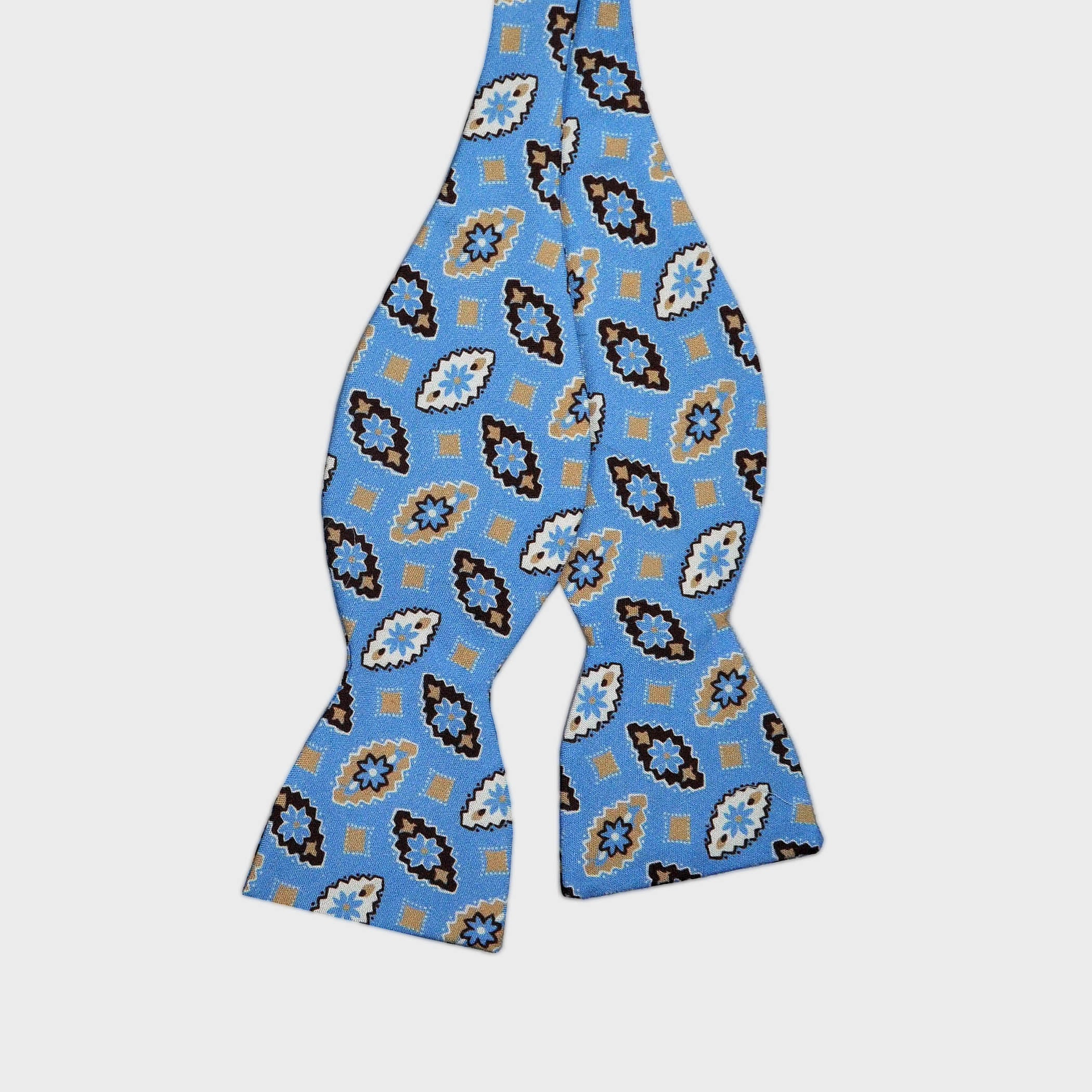 English Printed Silk Floret Bow Tie in Blue