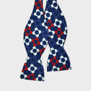 English Printed Silk Splodges Bow Tie in Red, White & Blue