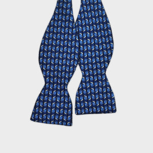 English Printed Silk Little Snail Repeat Bow Tie in Navy & Blue