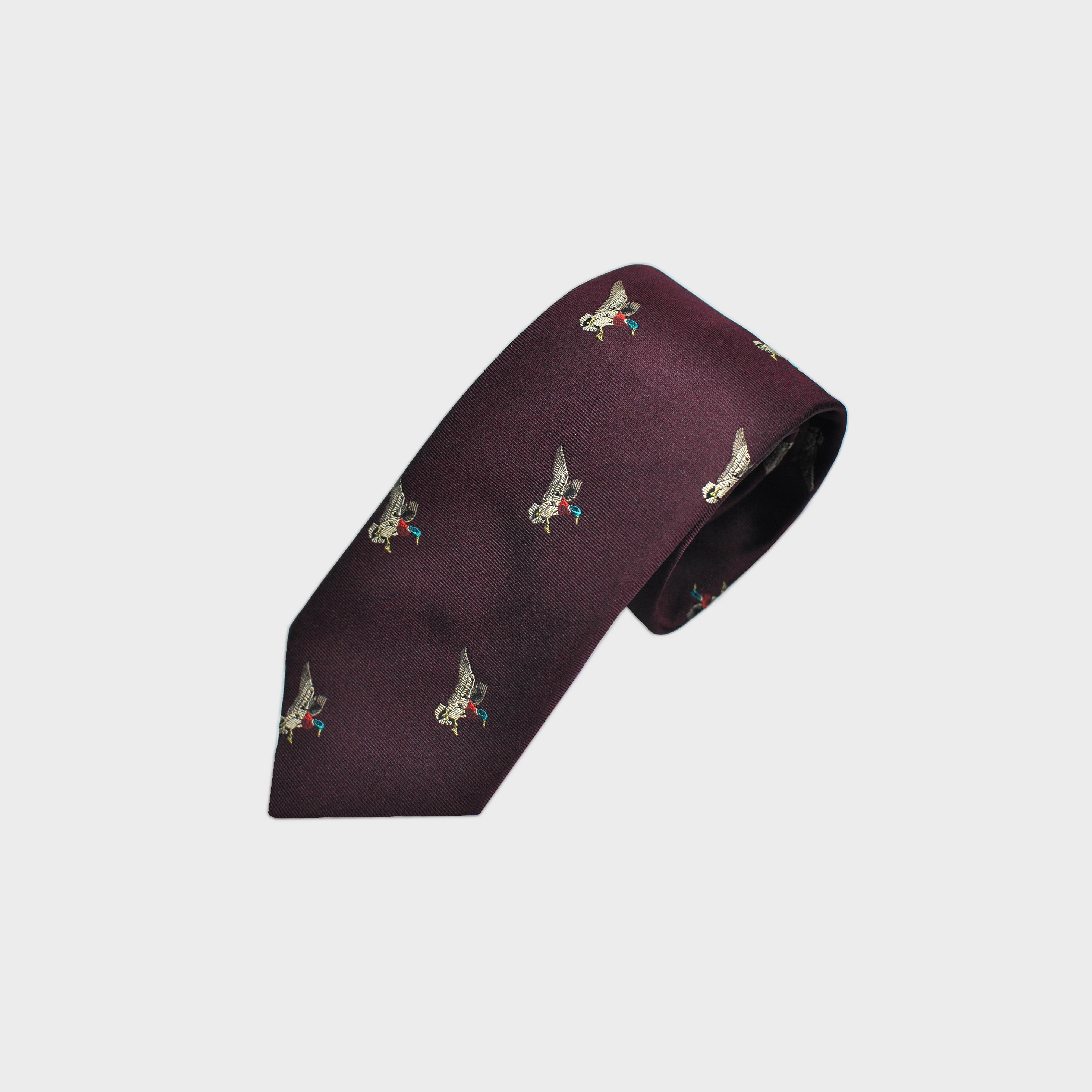 English Woven Silk Flying Duck Tie in Claret