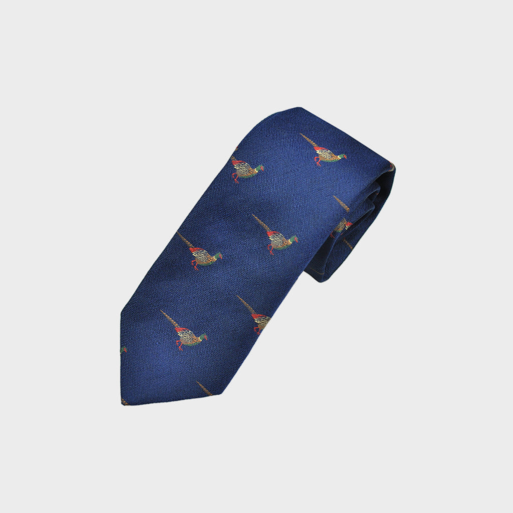 English Woven Silk Pheasant Tie in Blue