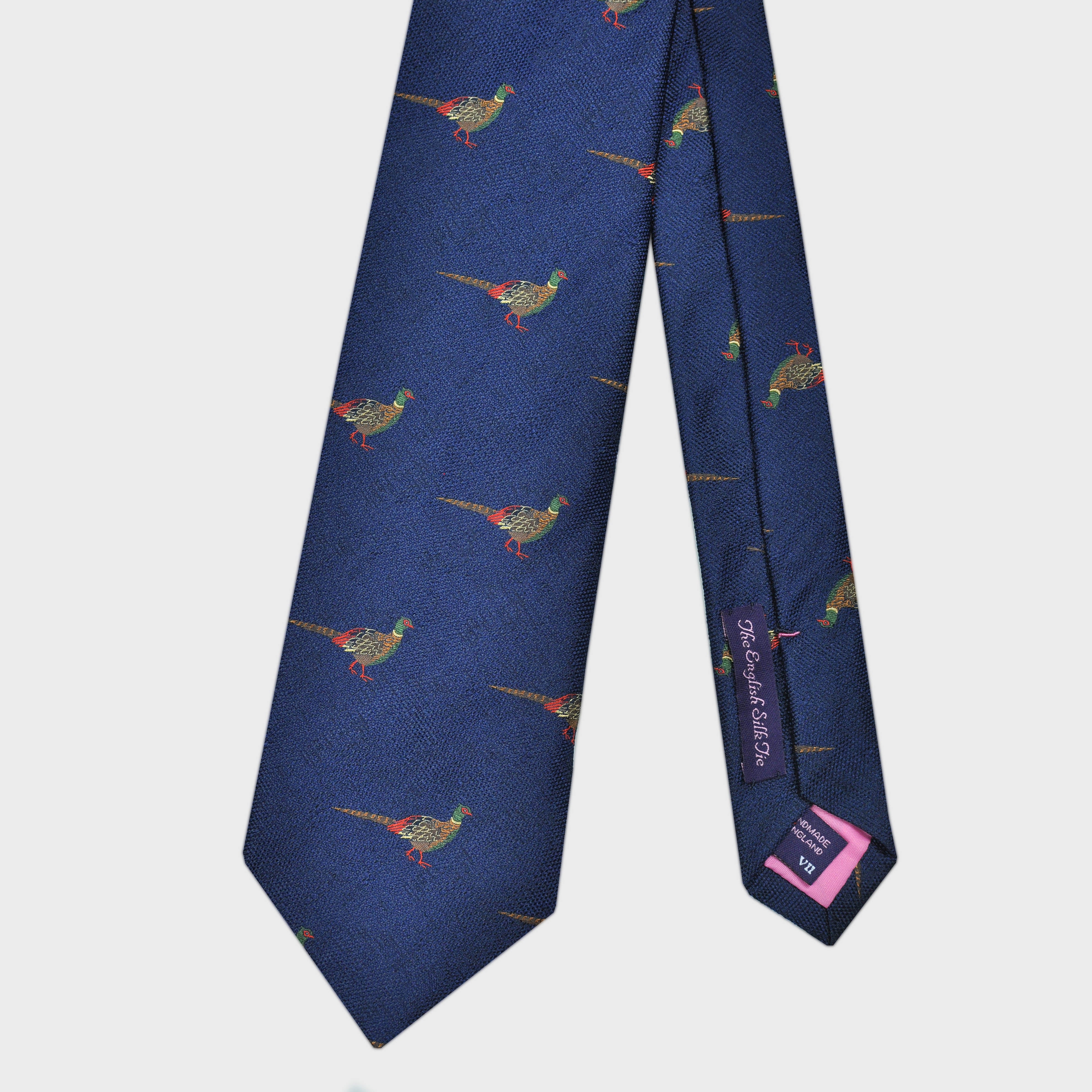 English Woven Silk Pheasant Tie in Blue