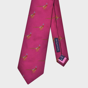 English Woven Silk Pheasant Tie in Pink