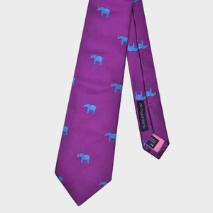 English Woven Silk Blue Elephant Tie in Pink