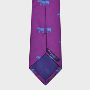 English Woven Silk Blue Elephant Tie in Pink