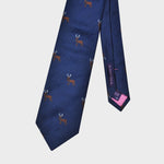 English Woven Silk Stag Tie in Navy Blue