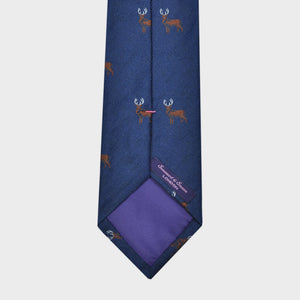 English Woven Silk Stag Tie in Navy Blue