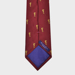 English Woven Silk Golden Seahorse Tie in Claret