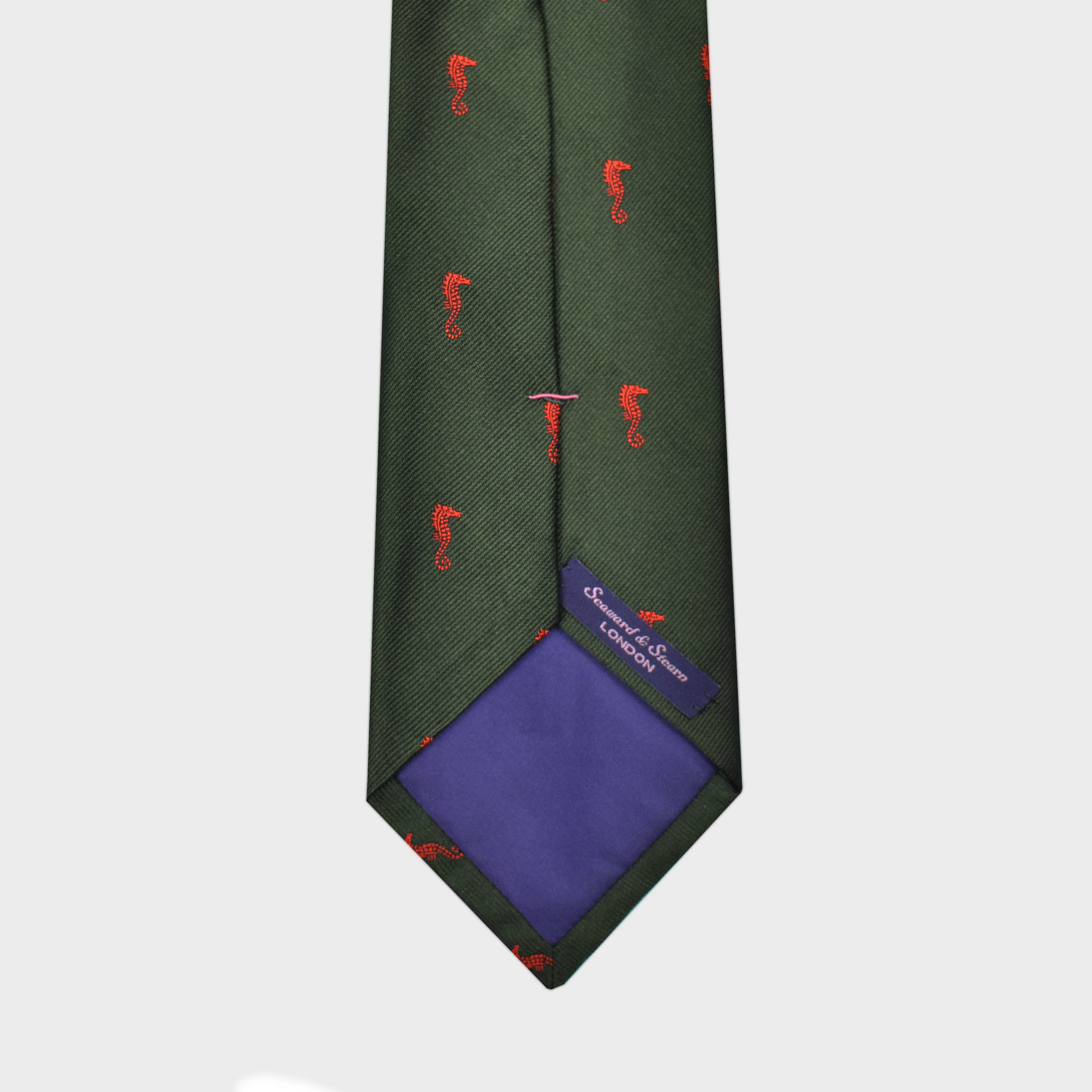 English Woven Silk Orange Seahorse Tie in Green