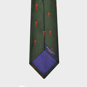 English Woven Silk Orange Seahorse Tie in Green