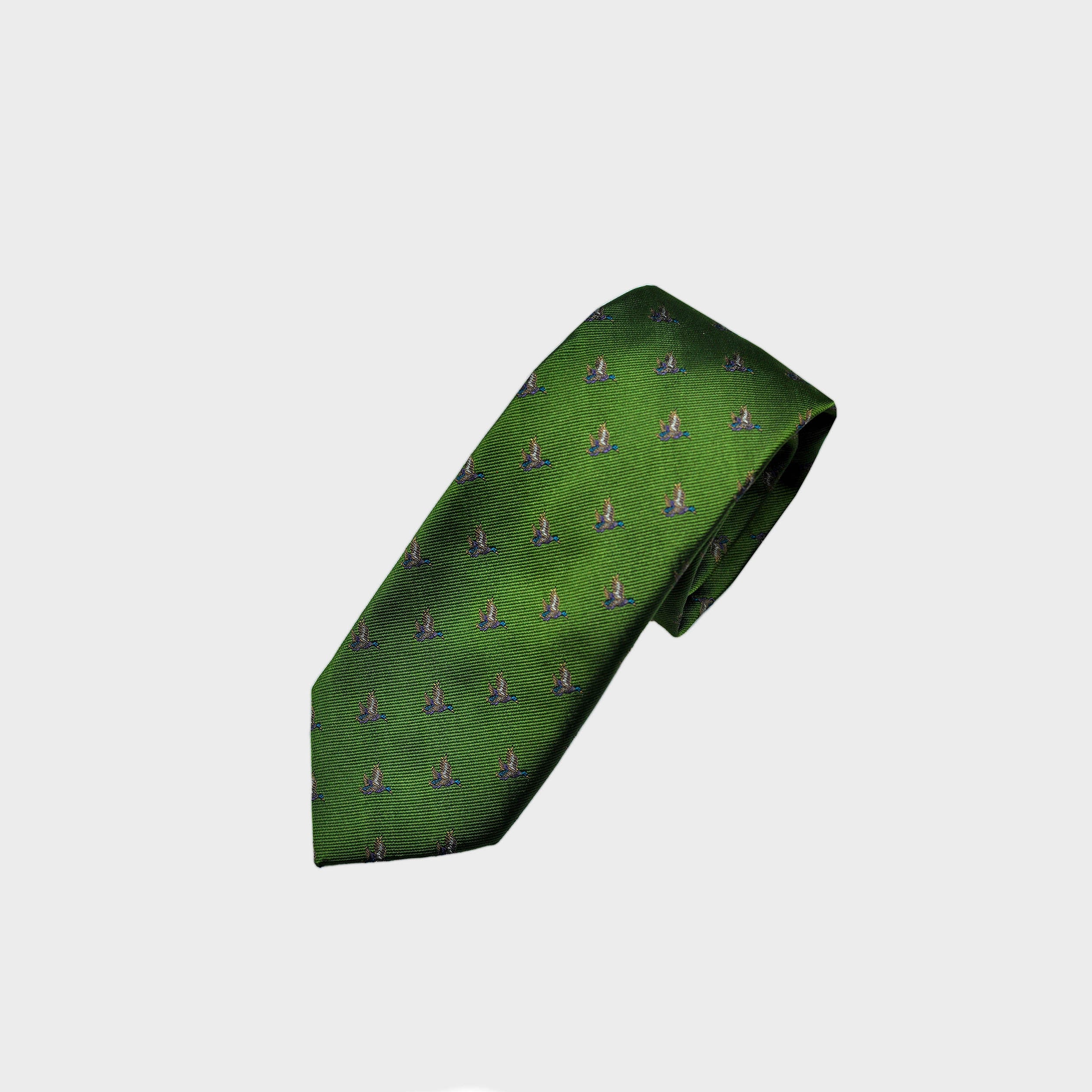 English Woven Silk Flying Duck Repeat Tie in Green