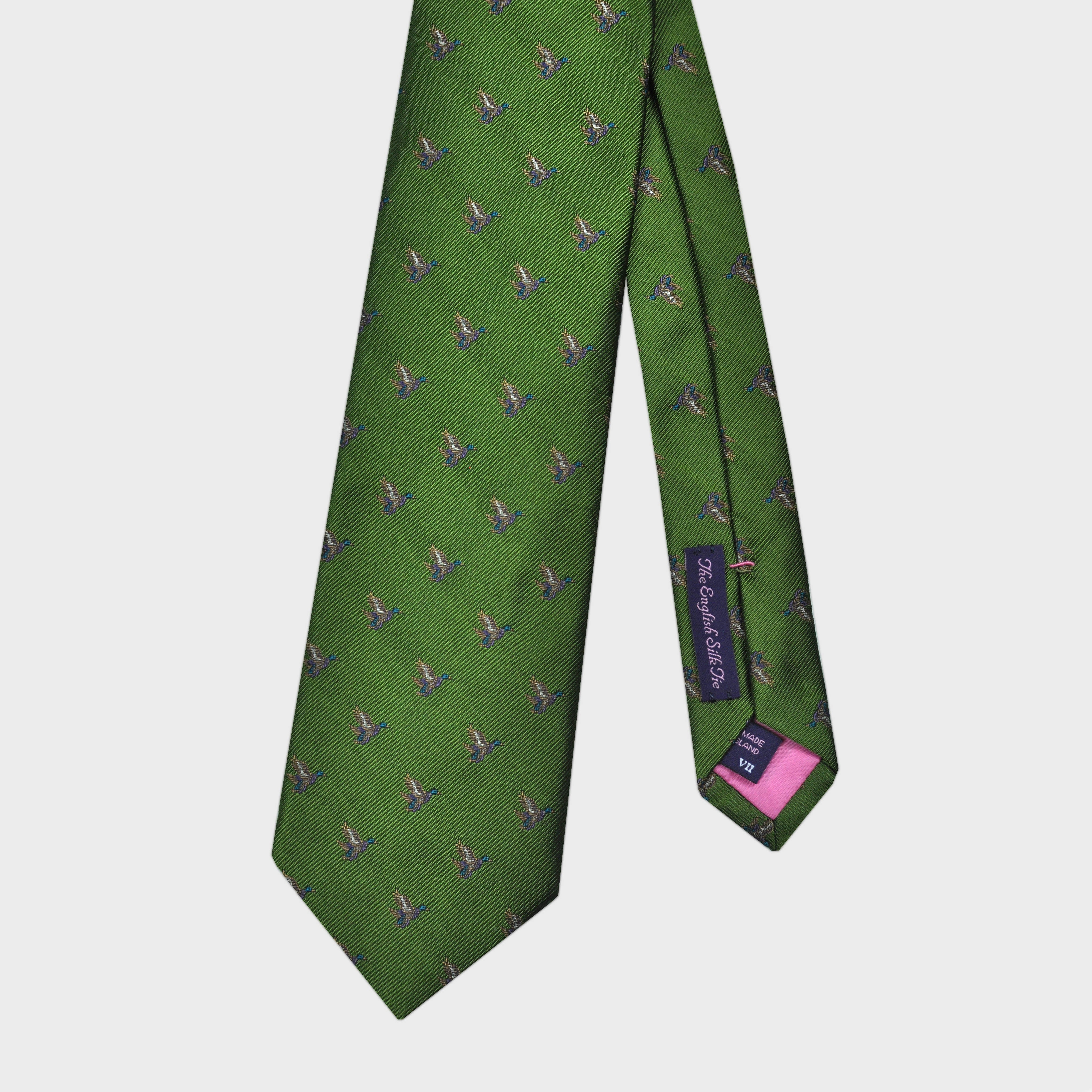 English Woven Silk Flying Duck Repeat Tie in Green