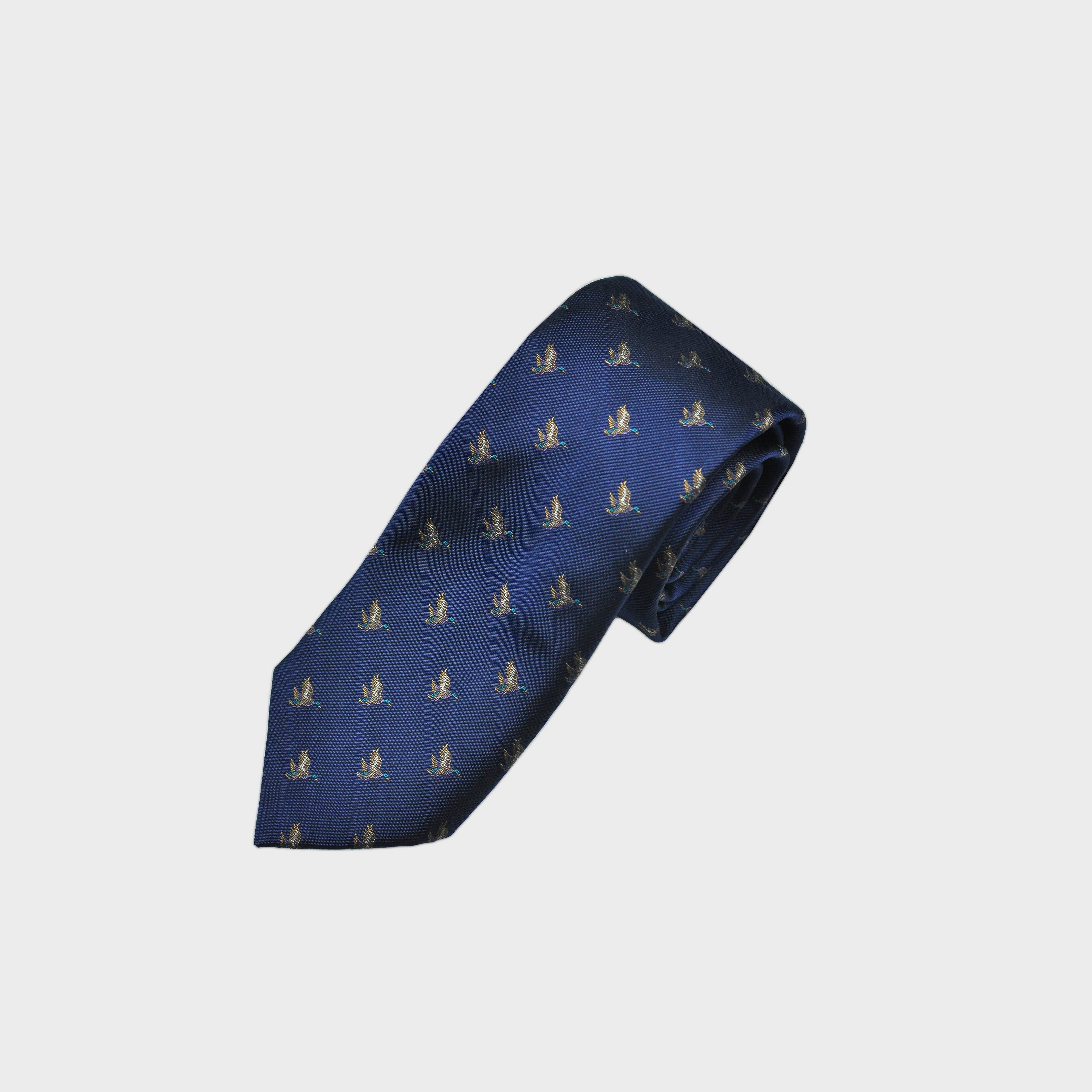 English Woven Silk Flying Duck Repeat Tie in Blue