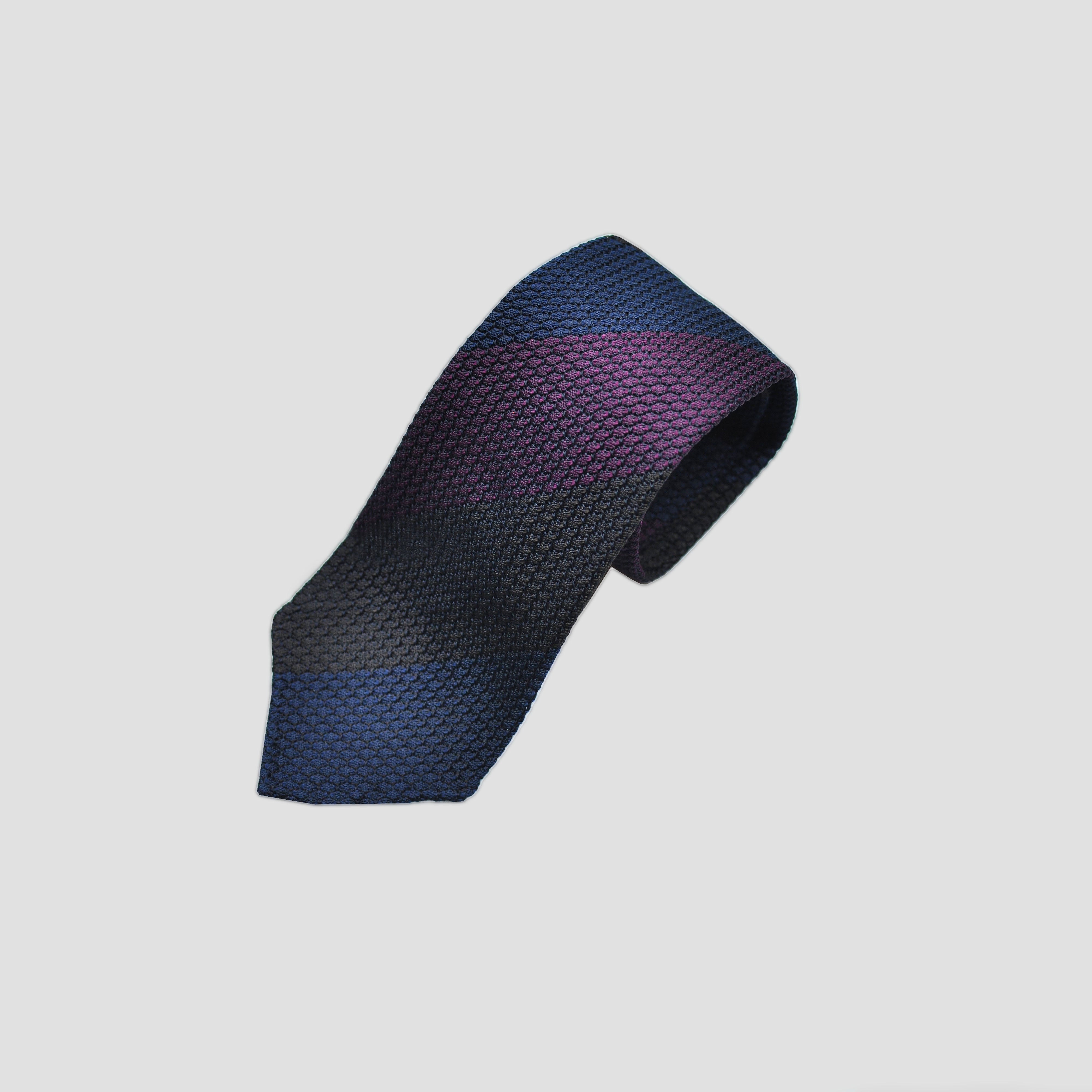 Bold Stripes Handrolled Grenadine Silk Tie in Navy, Burgundy & Brown