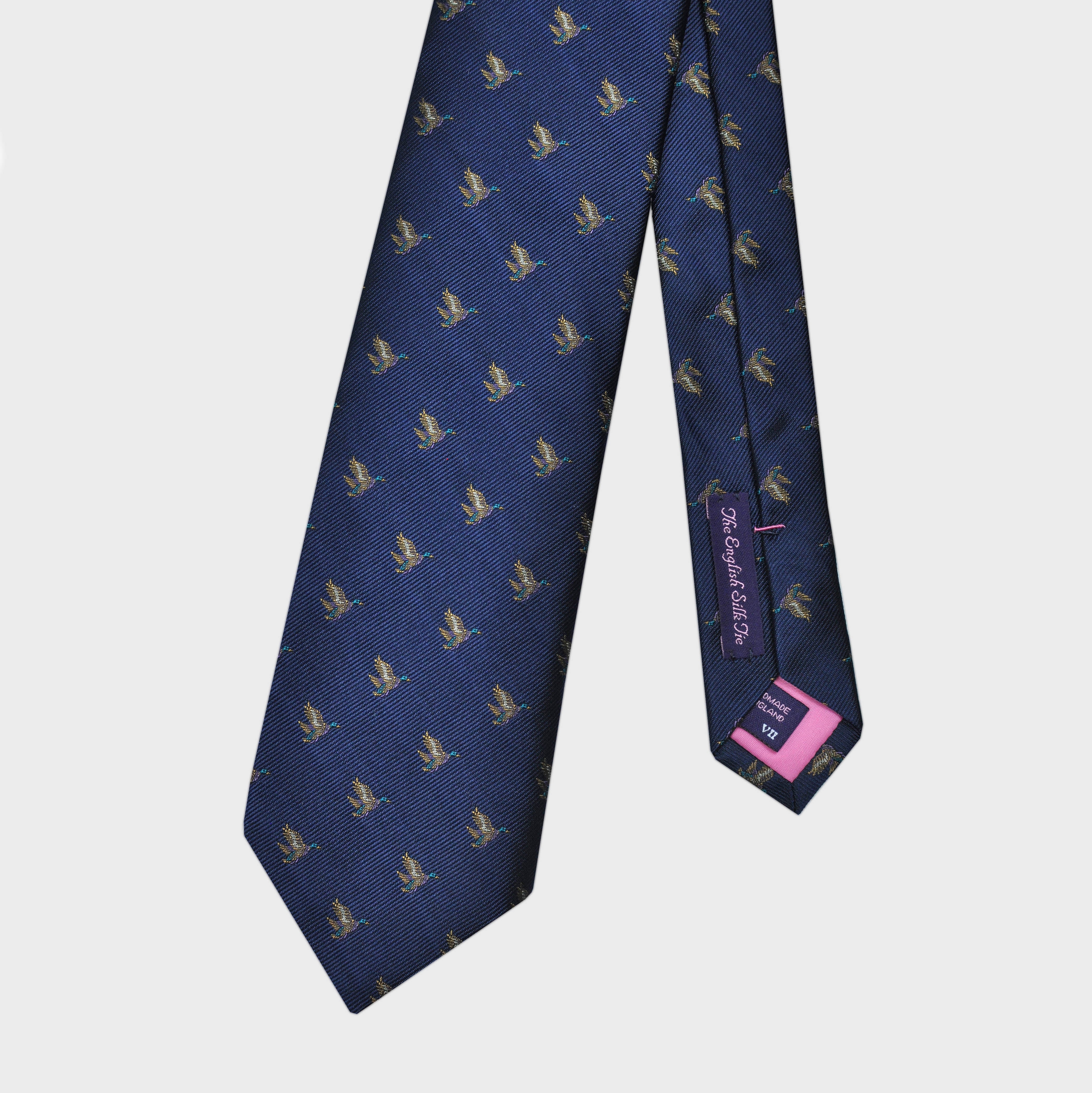 English Woven Silk Flying Duck Repeat Tie in Blue