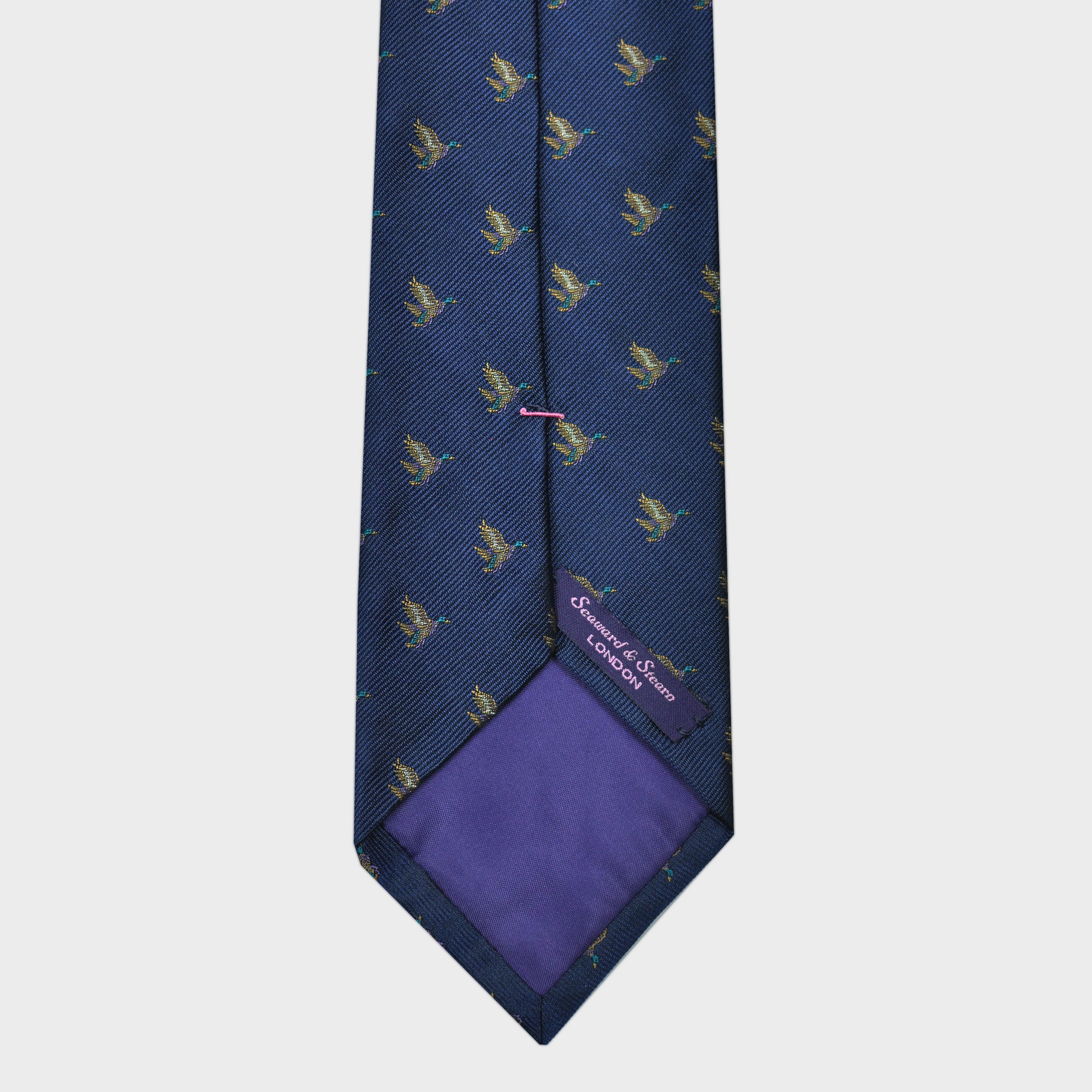 English Woven Silk Flying Duck Repeat Tie in Blue