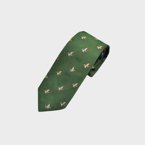 English Woven Silk Flying Ducks Tie in Green